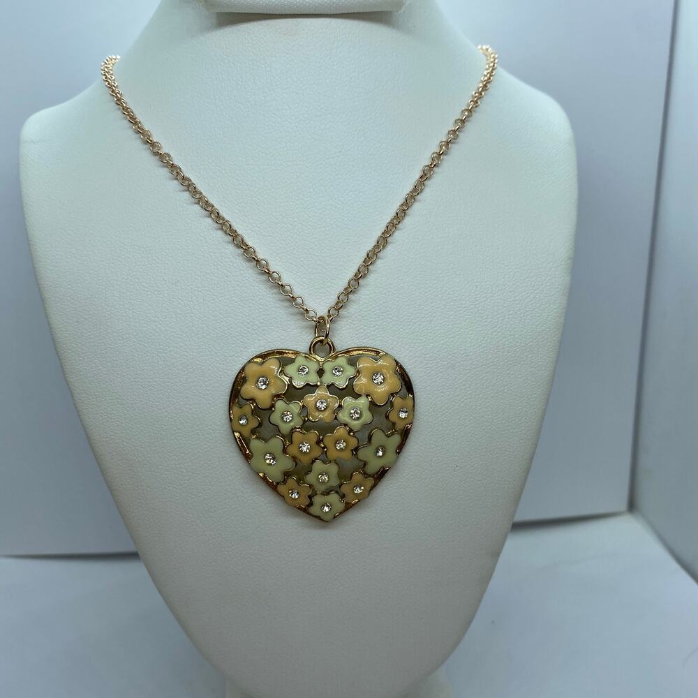 Rose-Gold Peach & Ivory Flower Rhinestone Necklace